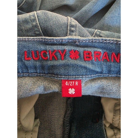 Lucky Brand Jeans Womens Size 27 Blue Bootcut Medium Wash Raw Hem Mid Rise Flare - Picture 3 of 5